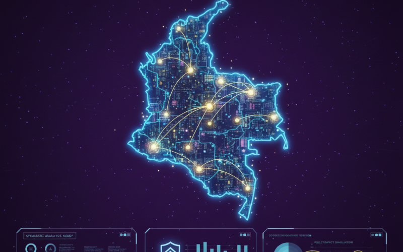 Mapa de colombia con conexiones y gráficos